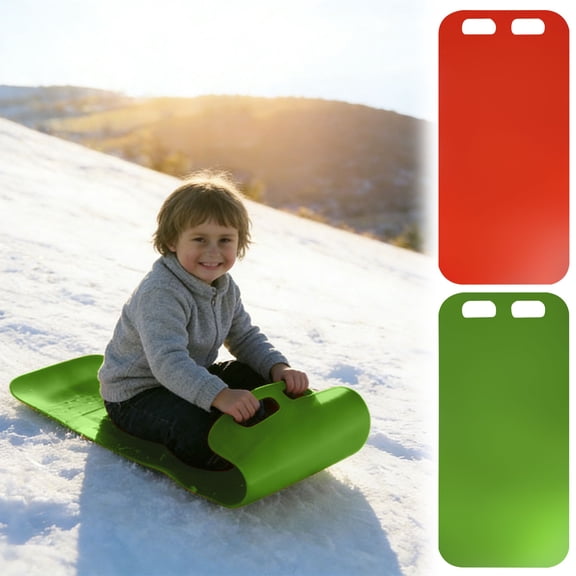 UNLLLL Portable Roll Up Snow Sled, Lightweight Foldable Sled with Handles, Plastic Skis with 2 Openwork Handle, for Outdoor Grass Sand Ice Sled Skiing (Green)