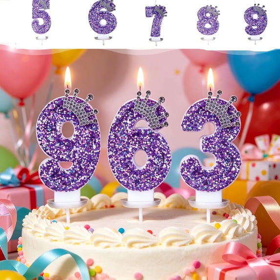 UNLLLL Purple Sequins Glitter Number Candle, 0 to 9 Digit Birthday Cake Topper Candles, Insert Type Safe Burning Candle, for Anniversary Celebration Birthday Party Decor (8)