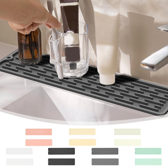 UNLLLL Silicone Drainage Mat, Narrow Rectangular Non Slip Countertop Drying Pad, Heat Resistant Bar Table Organizer, for Kitchen Sink and Bathroom Vanity (Black)