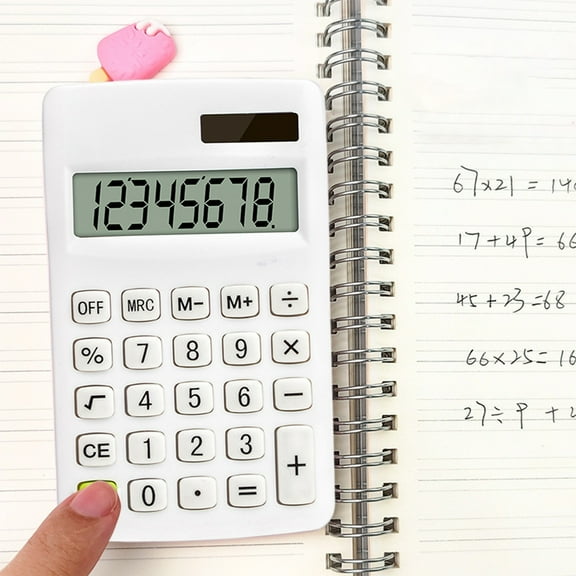 UNLLLL Solar Desktop Tablet Calculator, Ultra-thin 8-Bit Lcd Display Screen, Mini Cute Portable Scientific Calculator, Accounting Calculator, for Students, Office Supplies, White