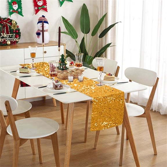 UNLLLL Sparkly Rose Gold Sequin Table Runners 12x72inch Table Linen for Wedding Party Anniversary Birthday, for Dining Table and Coffee Table