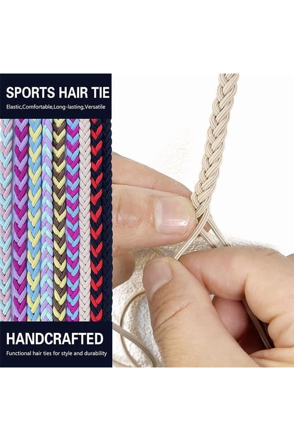 Sport Braided Hair Ties, Colorful Braided Pony Tail Hairband, Colored Elastic Braided Hairband, No Damage Hair, for Sport Swimming Riding Surfing Yoga (Beige)