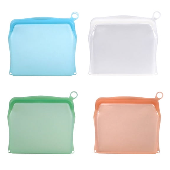 UNLLLL Square Silicone Food Storage Bags, Thickened Silicone Food Self Sealing Storage Bags, Portable Reusable, for Fruit Vegetables Snacks Sandwich (Orange, 33.8 OZ)