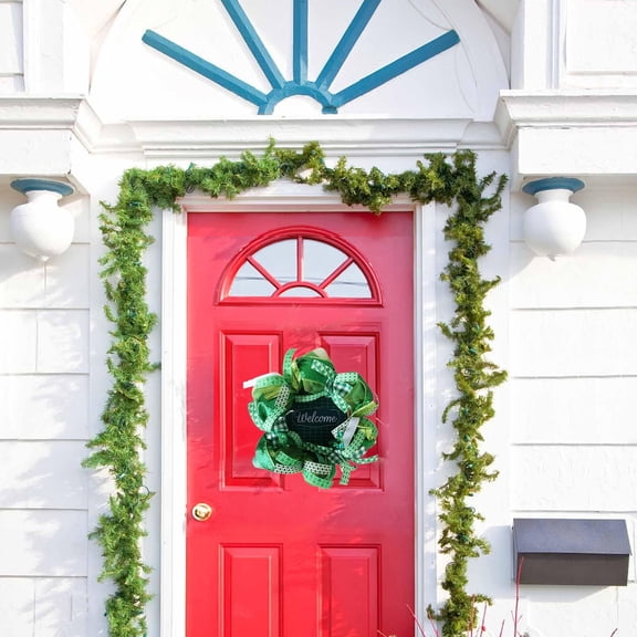 UNLLLL St. Patrick's Day Wreath, 11.8inch Irish Day Green Wreath with Clover Ribbon, Welcome Sign Garland Hanging, for St. Patricks Day Home Decorations