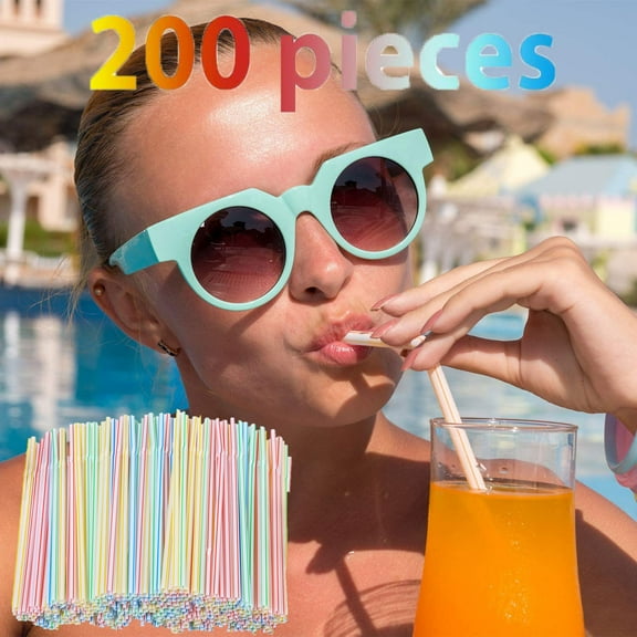 UNLLLL Stripes Multiple Colors Straws, 200PCS Plastic Drinking Straws 8 Inches Long, Disposable Bendy Straw, for Various Drinks, Parties, Daily Use