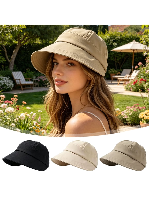 Summer Sun Protection Hat, Wide Brim Bucket Hat with Breathable Canvas, Casual Visor Cap for Outdoor Activities, for Gardening Hiking Beach and Daily Wear (Black)