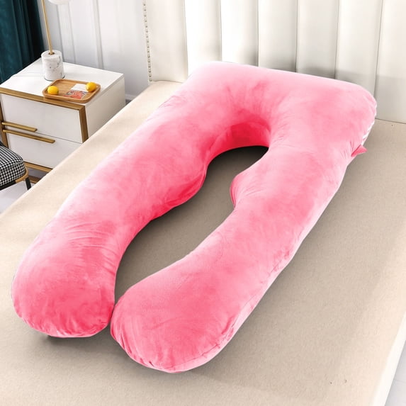 UNLLLL U shaped Maternity Pillow Cover, 1 Pc Washable Removable Pillowcase, Soft Skin Friendly Crystal Velvet, Without Pillow Filling, for Pregnant Women (59.06x31.50 Ins, Pink)