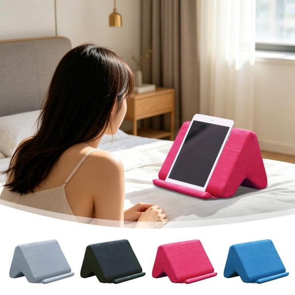 UNLLLL Universal Multi Angle Adjustable Tablet Holder, Reading Pillow for Bed, Lazy Holder for Lap, Cotton Fabric, Gift for Book Readers, for Tablet Phone Book Magazine (White)