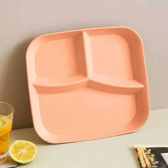 UNLLLL Wheats Straw Children's Meal Plates, 1 Pcs Three-Grid Plate, Thickened Portion Divided Plates, for Kids Adults Dinner Healthy Eating