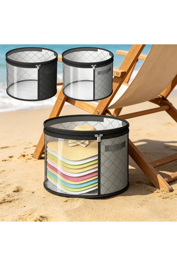 Women Hat Storage Box, Large Hat Organizer with Clear Window, Collapsibles Dustproofs Hat Storage Bag with Zipper, for Wide Straw, Beach, Baseball, Cowboy Hats (Black)