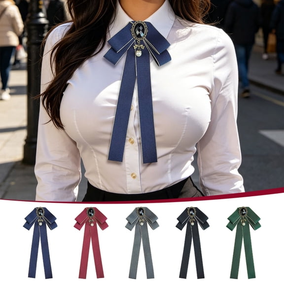 UNLLLL Womens Solid Color Bow with Long Ribbon, Adjustable Neck Elegant Bowknot Accessory, Flowy Ribbon Tie, for Wedding Party Office Daily Wear (Wine)