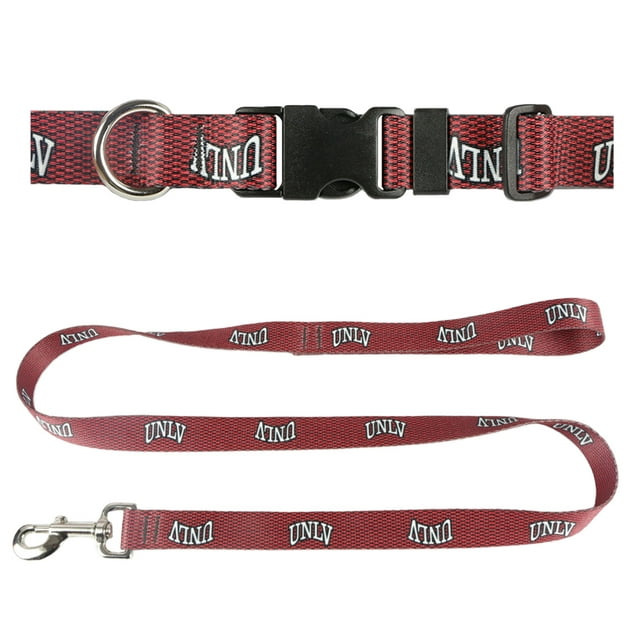 UNLV 3/4 inch x 6ft Dog Leash and 3/4 inch Small Collar Set, Carbon Fiber Red
