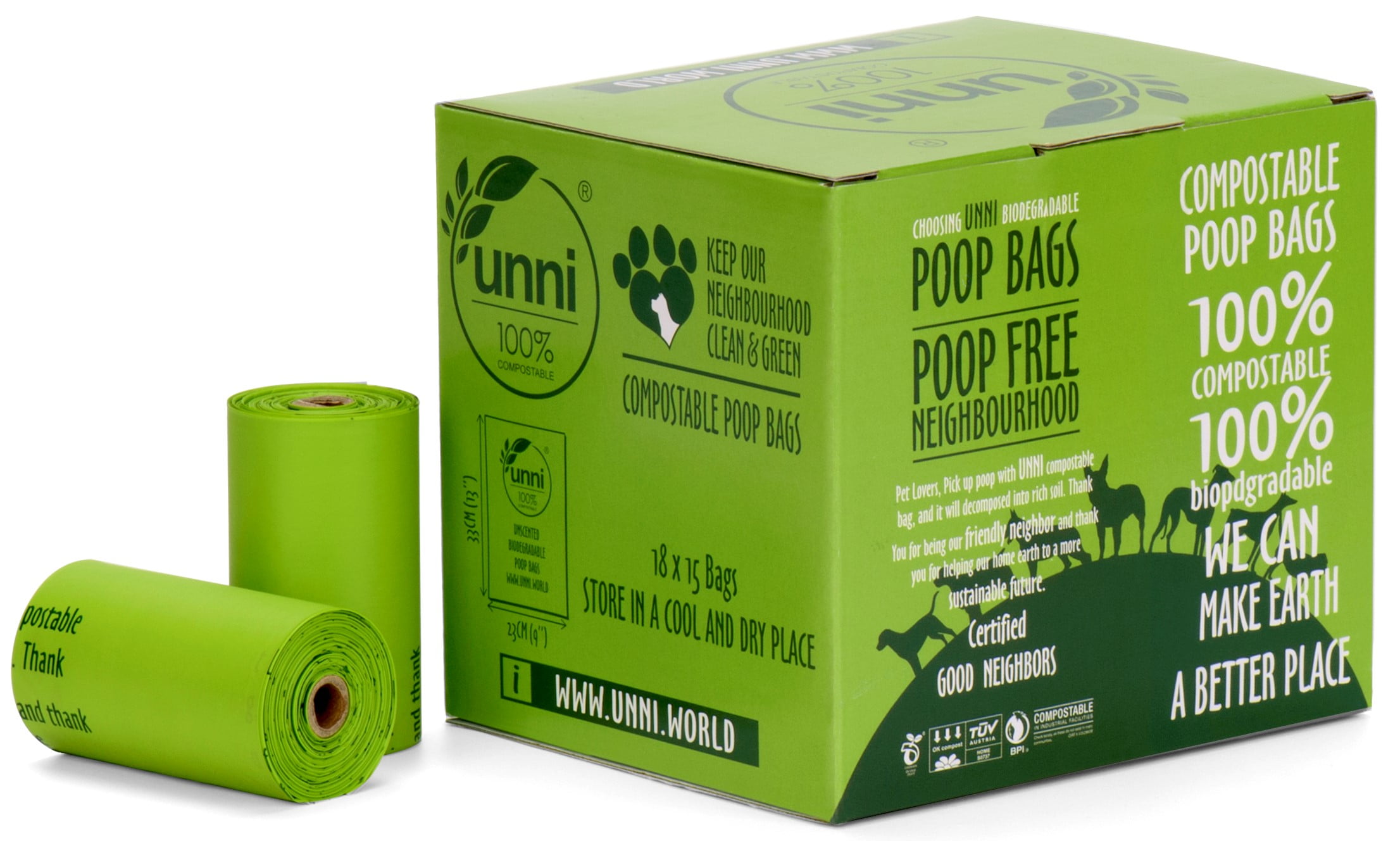 UNNI 100 Compostable Bags 30-33 Gallon 124 Liter 20 Count Extra Thick 1.1  Mils Lawn Leaf Yard Waste Bag Non-GMO ASTM D6400 EN 13432 US BPI Europe OK  Compost Home Certified San Francisco 33 Gallon 20 Count (P