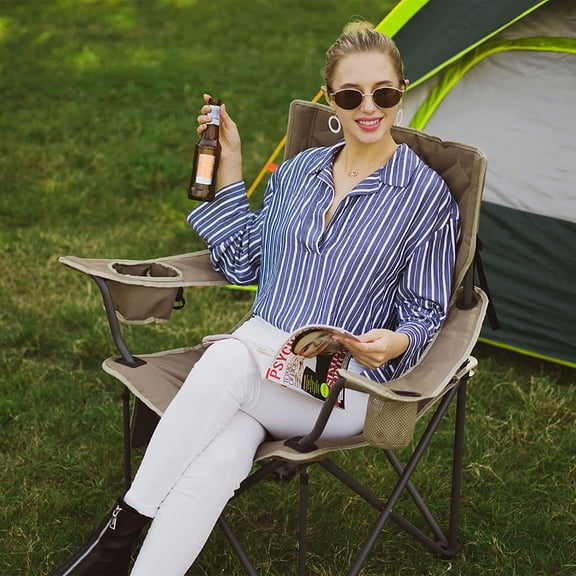 Oversized Folding Camping Chair 500 LBS Heavy Duty Lawn Chairs with Portable Folding with Armrest, Cup Holder, Pocket Bag for Outdoor Camping/Beach/Travel/Picnic/Fishing