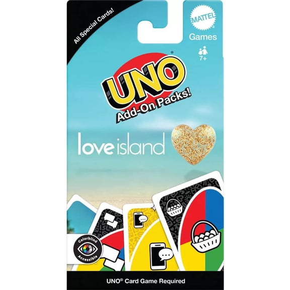 UNO Add-On Pack Love Island Card Game, 16 Special Cards, Ages 7+