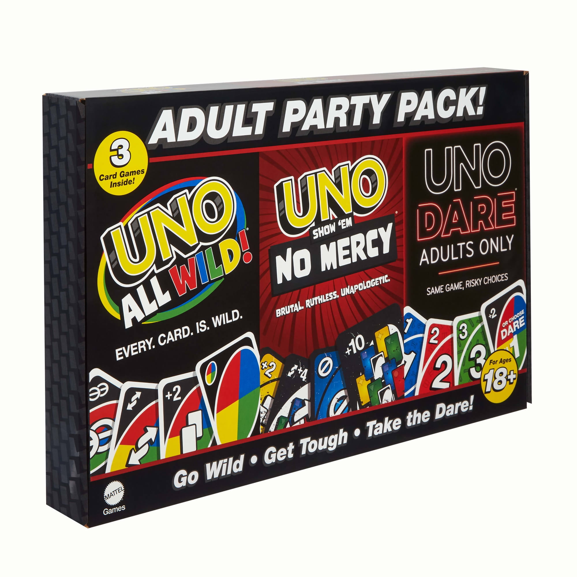 UNO All Wild, UNO Show em No Mercy, UNO Dare Adults Only 3 Card Game Bundle for Adults & Parties
