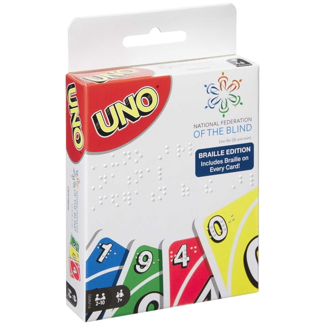 UNO Braille Card Game for Kids & Adults with Cards Designed for Blind and Low-Vision Players