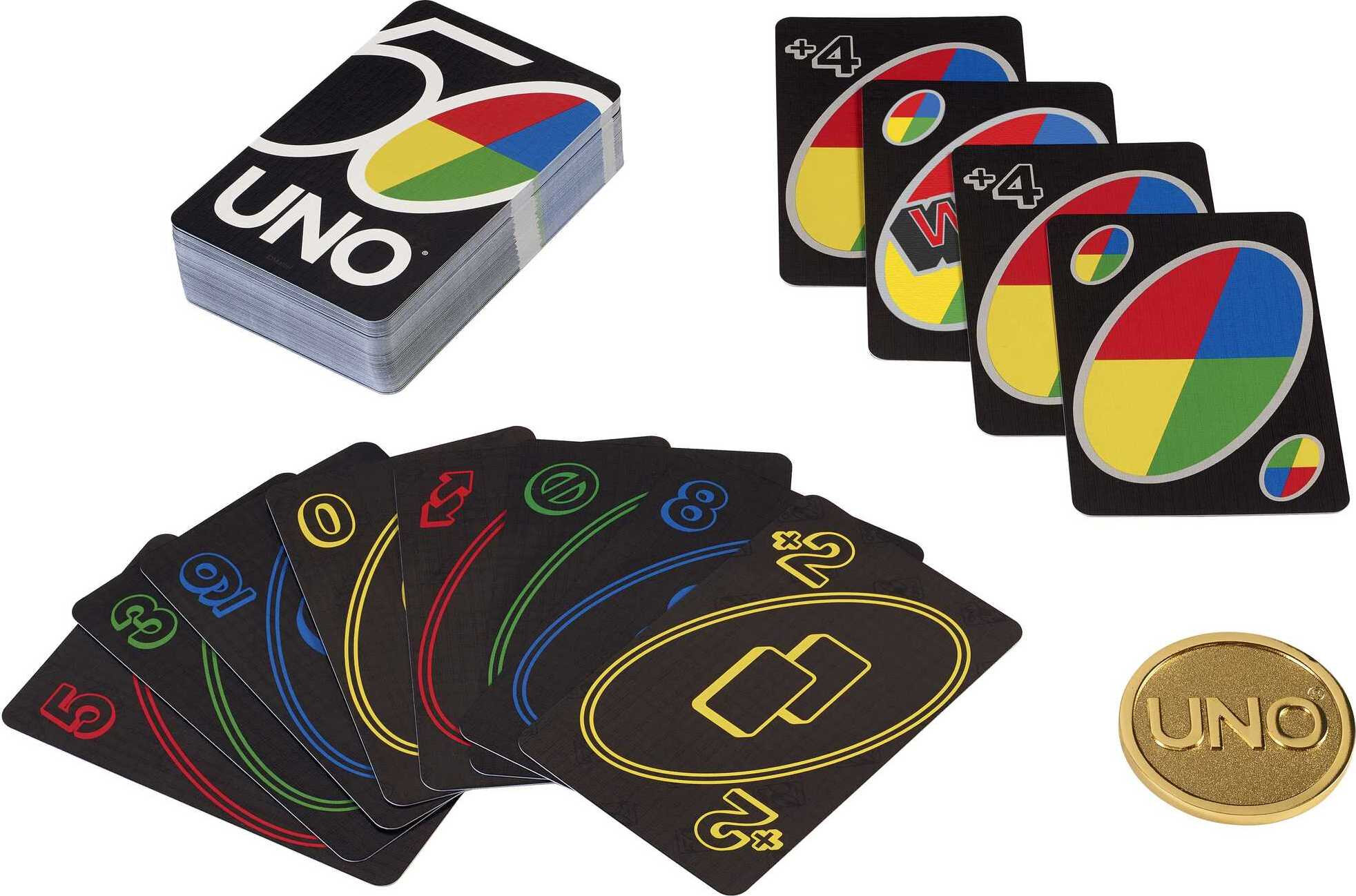 UNO Card Game for Kids, Adults and Game Night with Special Wild Cards and Anniversary Gold Coin - image 1 of 7