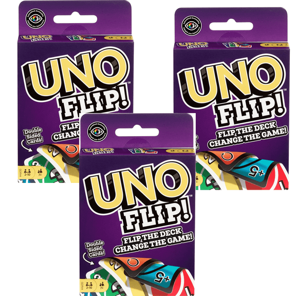 UNO Flip Card Game Pack of 3 Double Sided Cards Family Fun Game Night