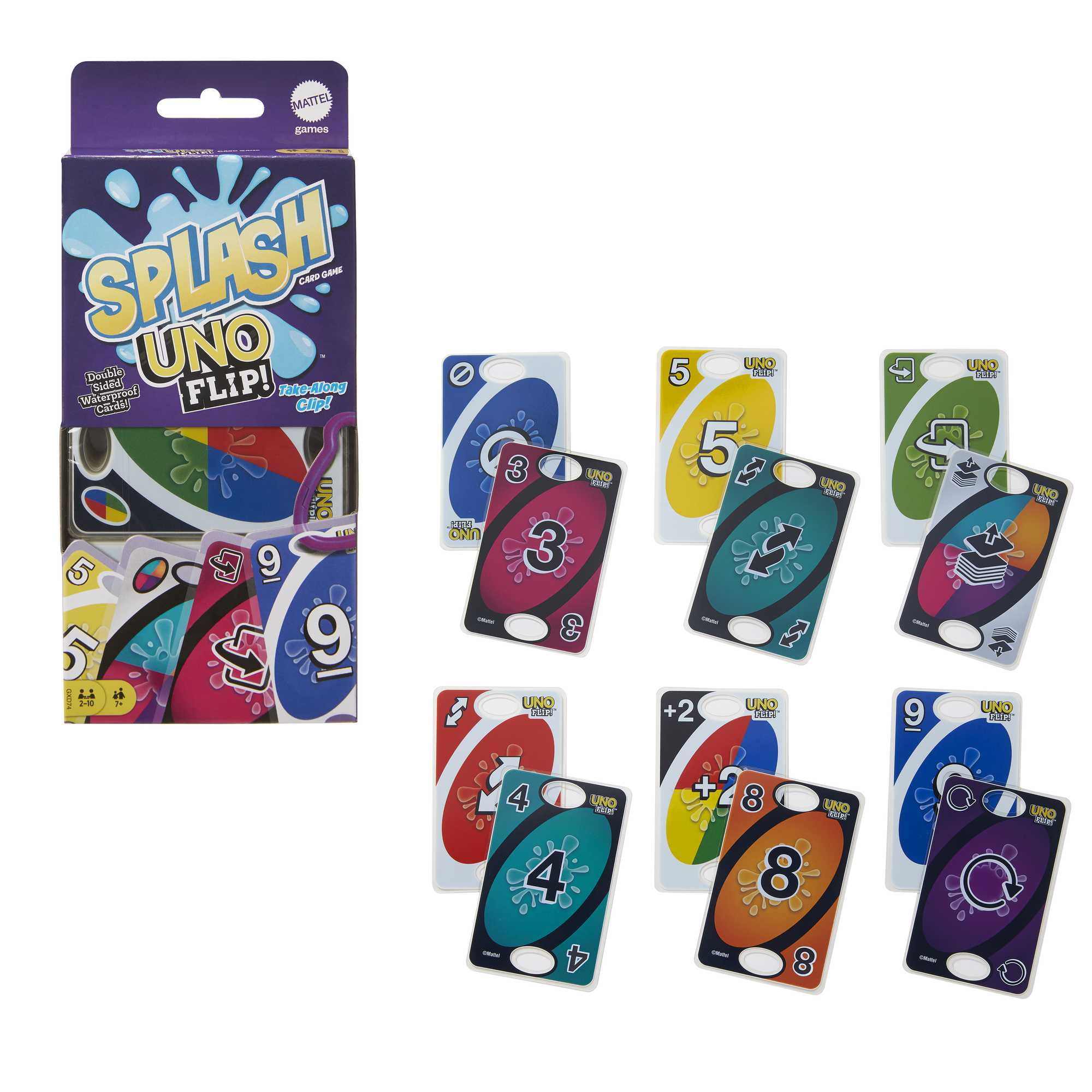 UNO Flip! Splash Card Game for Kids, Adults & Family Night with  Water-Resistant Double-Sided Cards 