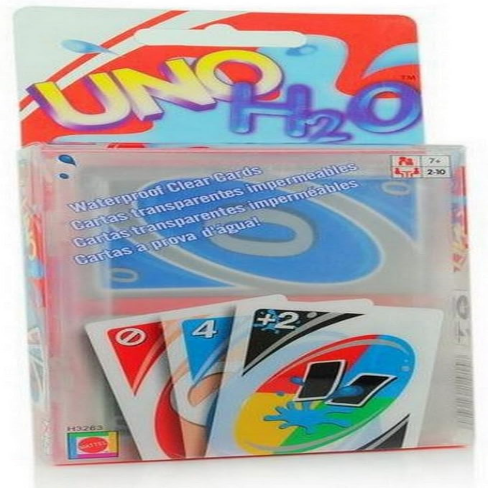 UNO H2O Card Game - PVC Perfect Family Playing Card Game, Waterproof Clear, Interesting and Fun (blue)