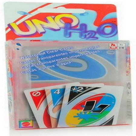 UNO H2O Card Game - PVC Perfect Family Playing Card Game, Waterproof Clear, Interesting and Fun (blue)