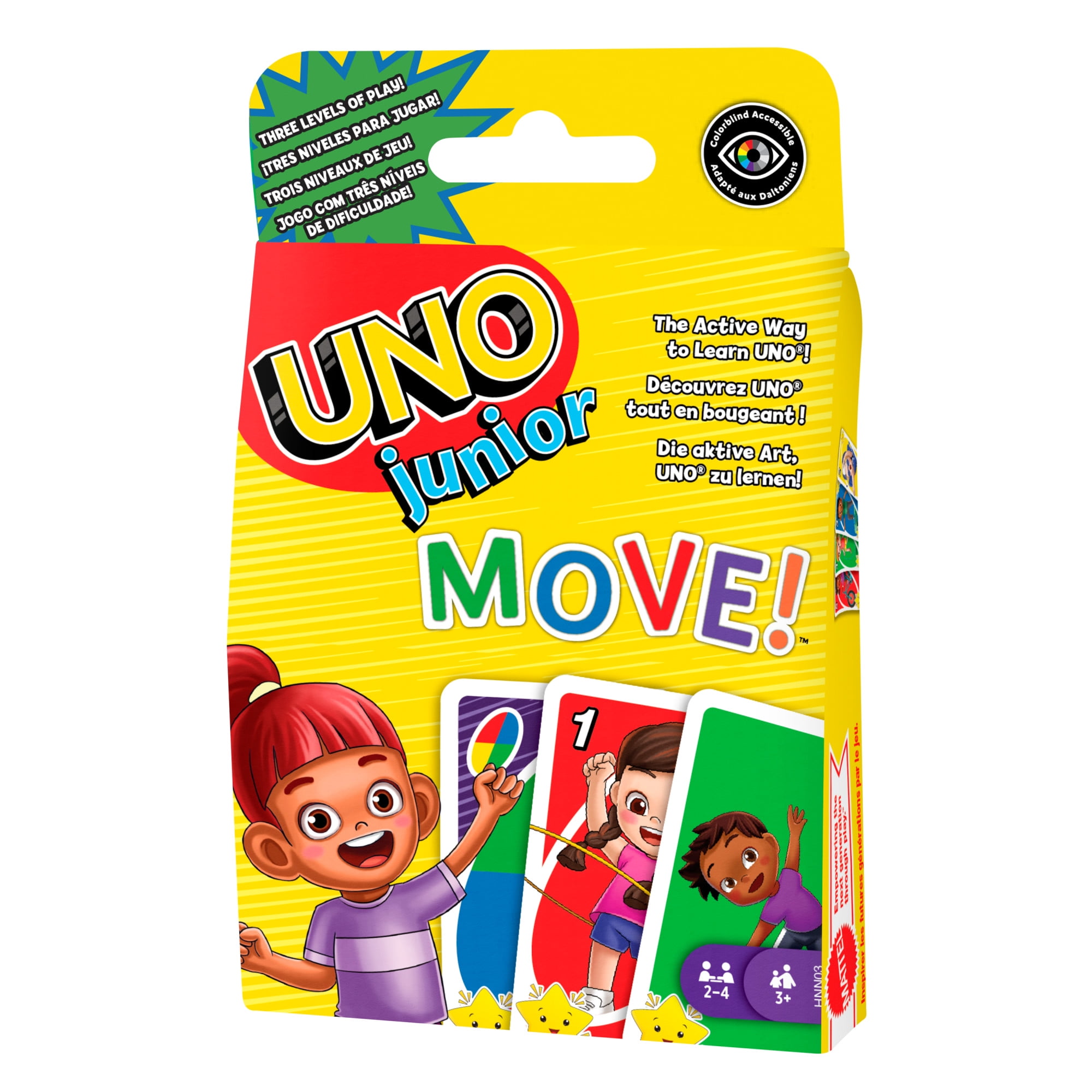 UNO Junior Move! Card Game for Kids with Active Play, Simple Rules, 3 Levels of Play and Matching