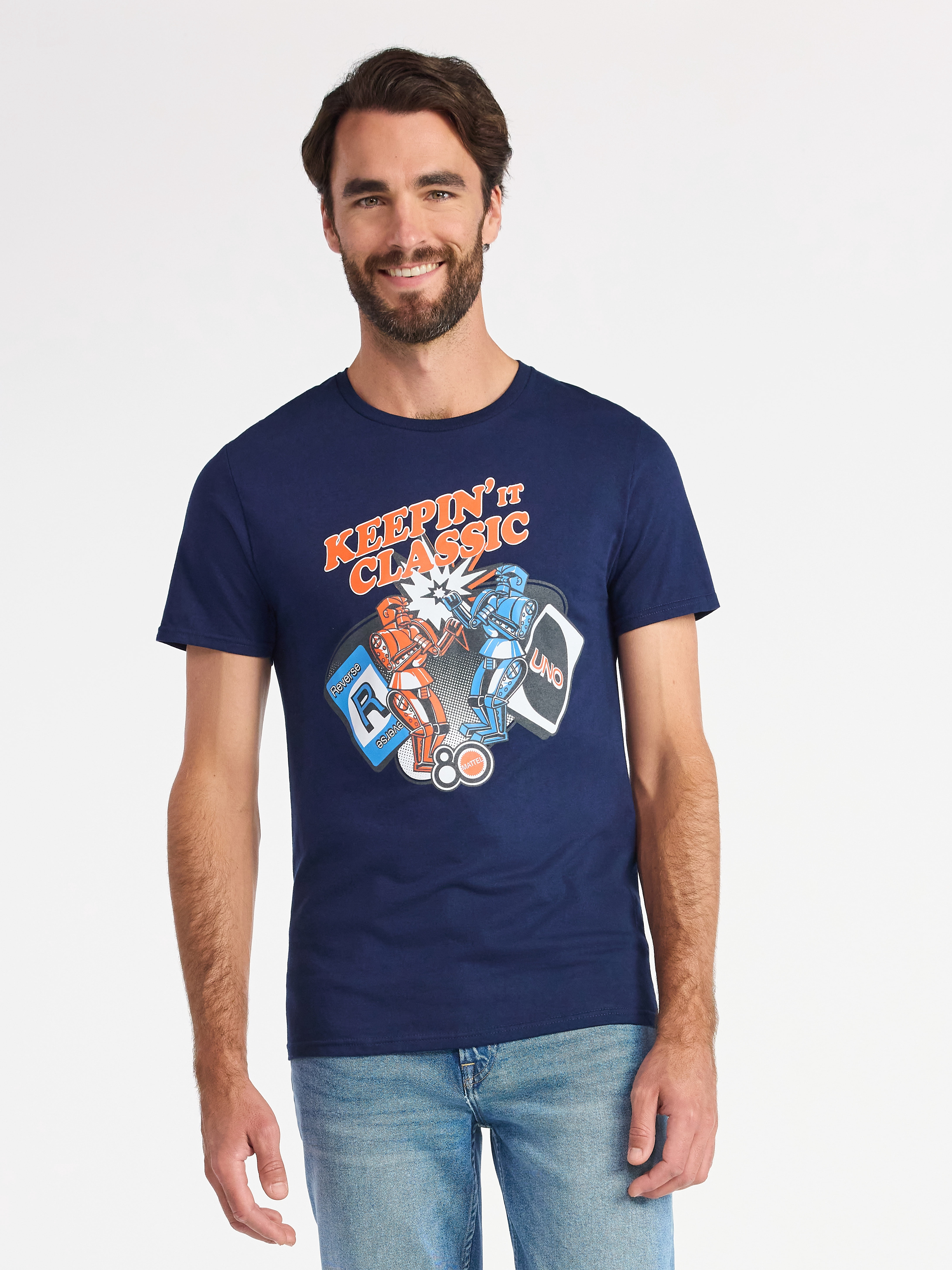 UNO and Rock 'Em Sock 'Em Robots Men's and Big Men's Cotton Graphic Tee, Sizes S-3XL