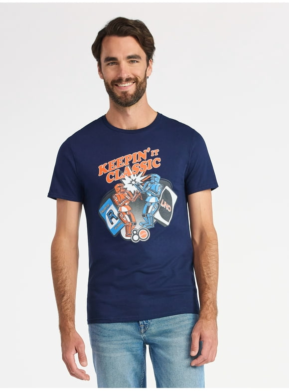 UNO and Rock 'Em Sock 'Em Robots Men's and Big Men's Cotton Graphic Tee, Sizes S-3XL