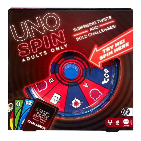 UNO Spin Adults Only Card Game for Adult Game Nights & Parties with Spin Wheel & Challenges
