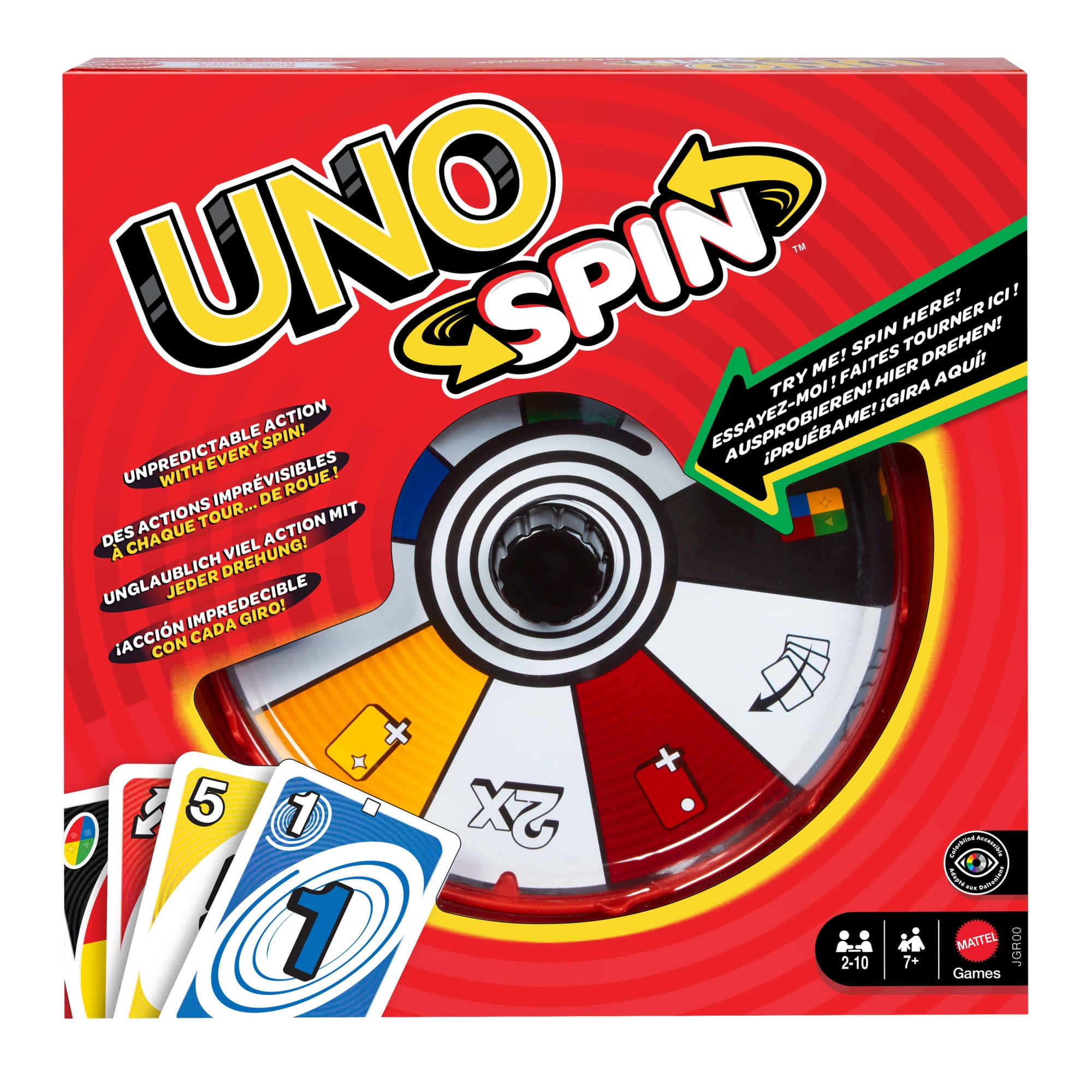 UNO Spin Card Game for Kid, Adult & Family Nights, Classic Play with Spinner