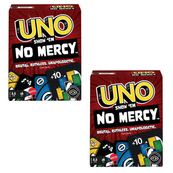 UNO Show Em No Mercy Card Game Adults, Extreme Party Card Game with Extra Cards and Tough Penalties-Pack of 2