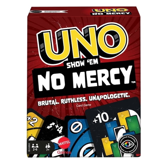 UNO Show Em No Mercy Card Game Adults, Extreme UNO with Extra Cards, Tough Penalties, Family Party Game