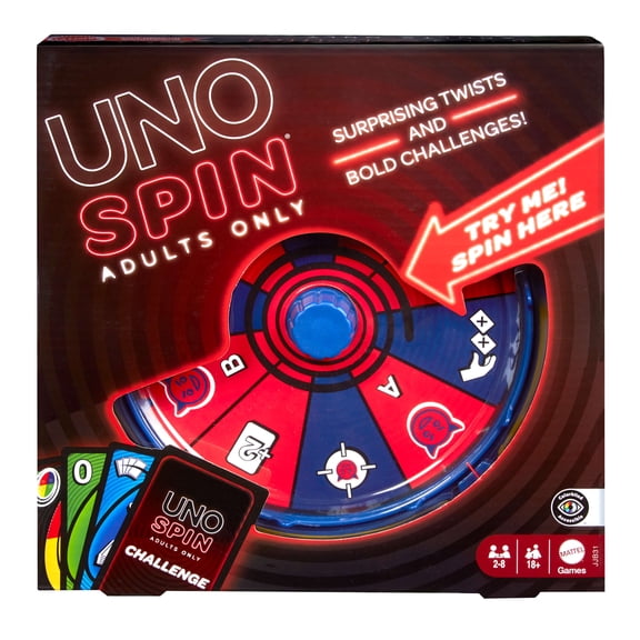 UNO Spin Adults Only Card Game for Adult Game Nights & Parties with Spin Wheel & Challenges