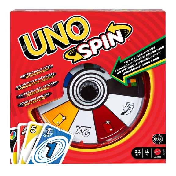 UNO Spin Card Game for Kid, Adult & Family Nights, Classic Play with Spinner