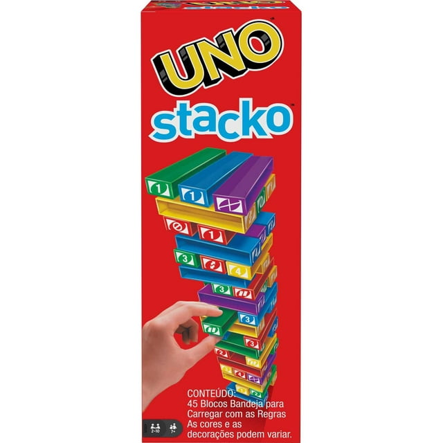 UNO Stacko Kids Game for Family Night, Matching and Stacking with 45 ...