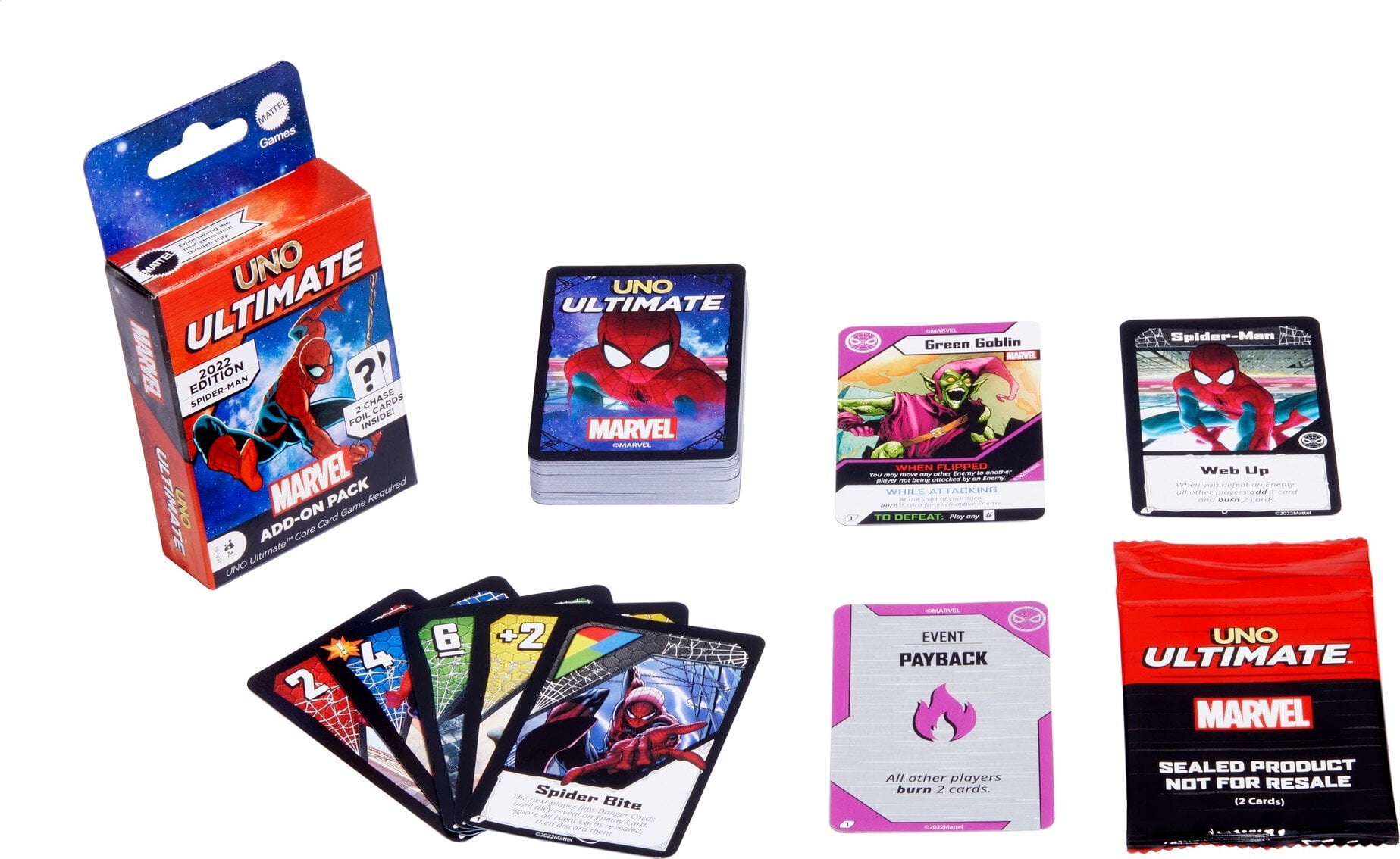 UNO Ultimate Marvel Card Game Add-On Pack with Scarlet Witch Character Deck  & 2 Collectible Foil Cards