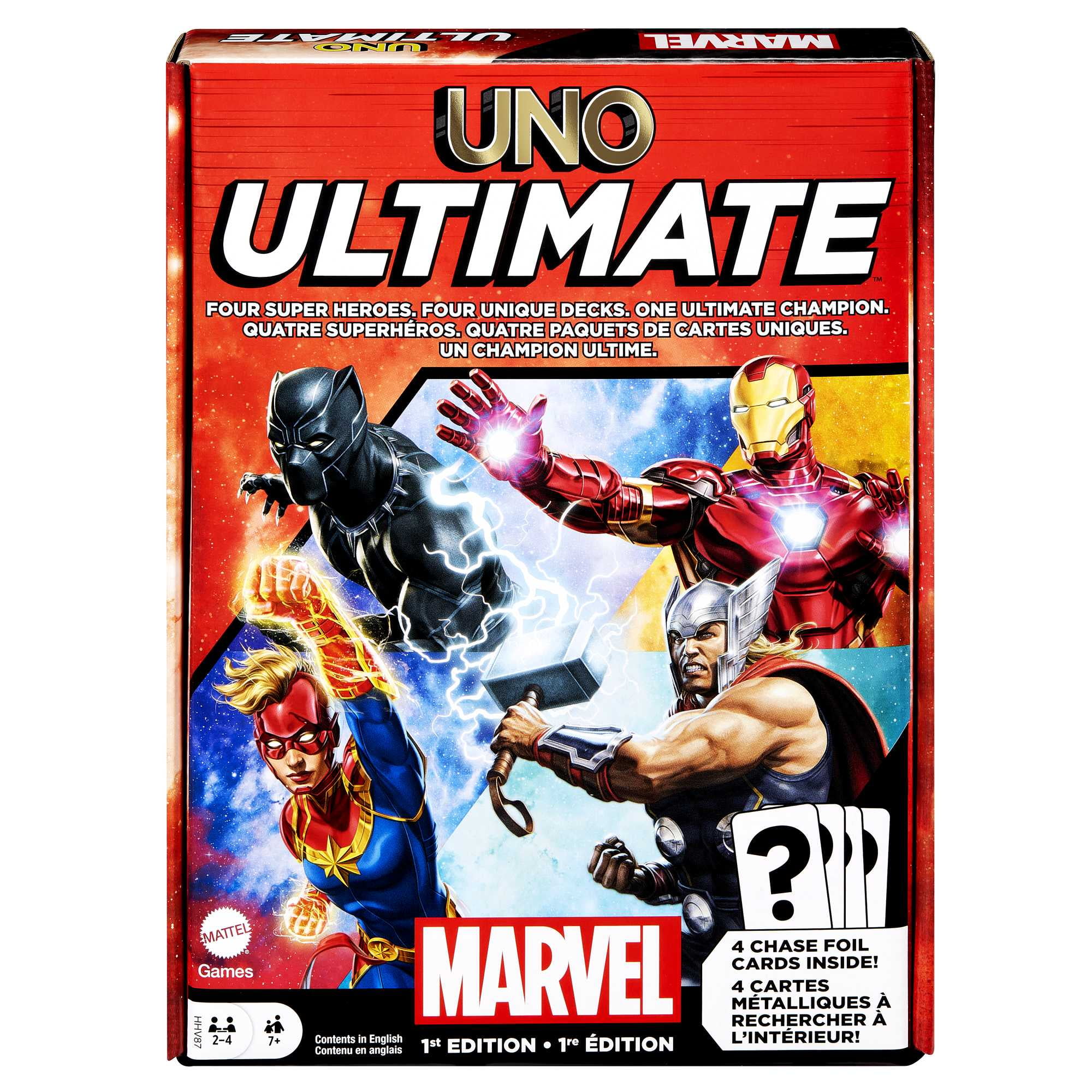 UNO Ultimate Marvel Card Game with 4 Character Decks, 4 Collectible Foil Cards & Special Rules