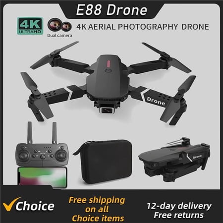 UNO1RC NM58409 E88 Pro RC Drone 4K Professional with 1080P Wide Angle Dual HD Camera Foldable RC Helicopter
