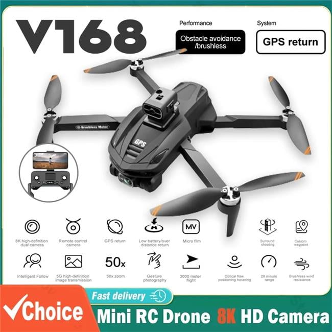Black Drone With Dual Cameras, Laser Obstacle Avoidance, Brushless Motor, 2 Batteries, 3D Flip