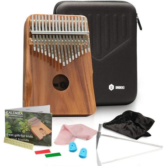 UNOKKI Kalimba 17 Key Thumb Piano | Solid Koa Acacia Wood Mbira - Premium, Lightweight & Durable | Includes Waterproof Case, Hand Rest & More | Reduce Stress & Promote Well-Being | Ideal Birthday Gift