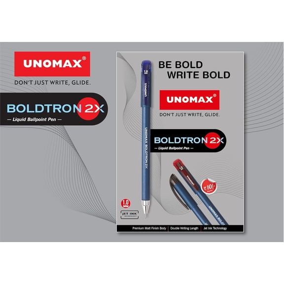 UNOMAX Boldtron 2X 1.0mm Ball Point Pens - Pack of 10 Black | Fast-Flowing Ink, Pocket-Friendly, Budget-Friendly, Ideal for Daily Use and Fine Handwriting