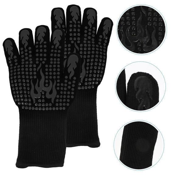 UNOMOR 1 Pair Heat Resistant Gloves for Grilling Black Silicone Five Finger Design BBQ Gloves