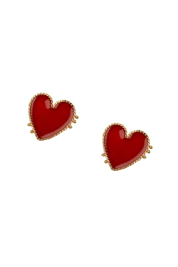 UNOMOR 1 Pair Vintage Heart Earrings Red Metal Daily Wear for Women