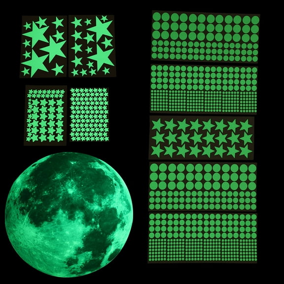 Soimiss 1Set PVC Moon Stars Glow in The Dark Wall Decals for Bedroom Ceiling Decoration