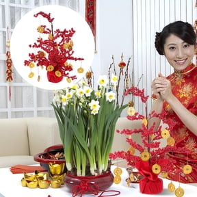 Soimiss 1Set Red New Year Fortune Tree Decor for Desktop and Spring Festival Ambiance