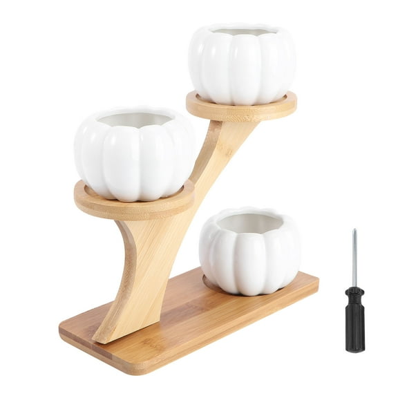 UNOMOR 1 Set Pumpkin-shaped Desk Planter Wood Decorative for Office Use