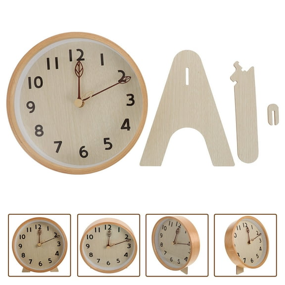 UNOMOR 1 Set of Decorative Table Clock in Khaki Wood for Stylish Living Room