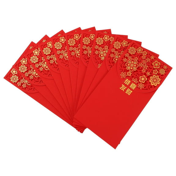 UNOMOR 10Pcs Money Red Envelopes Red Hollow Design Packets for Birthdays and Appointments