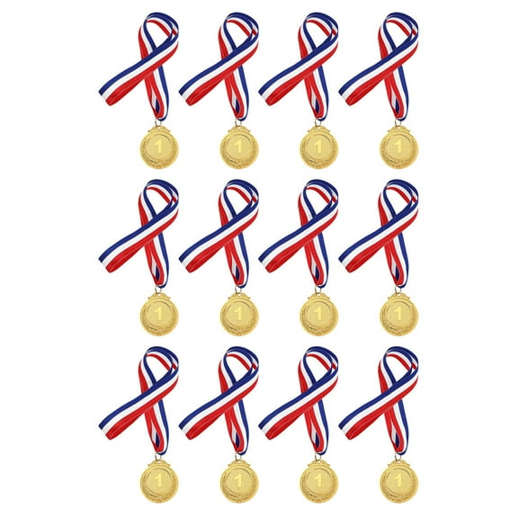 UNOMOR 12Pcs Championship Medals Golden Zinc Alloy Sports Meet Style Medal for Recognition